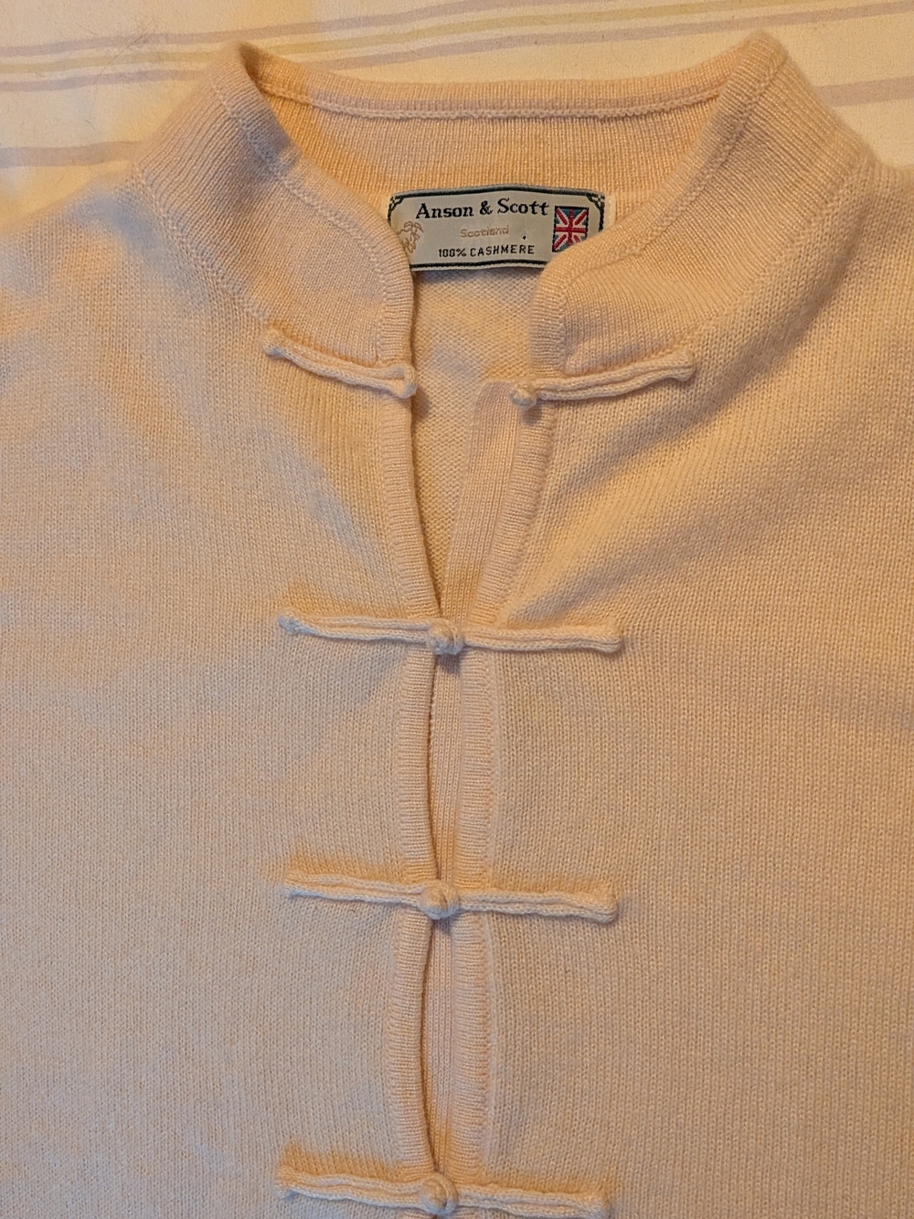 Vintage Scottish Cashmere Button-Loop Mandarin Collar Sweater - Women's Medium